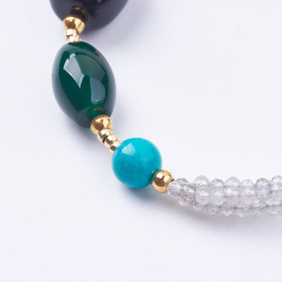 Mixed Natural gemstone bracelet W agate, labradorite & 14K GPlated beads 2/$25 - Picture 2 of 3